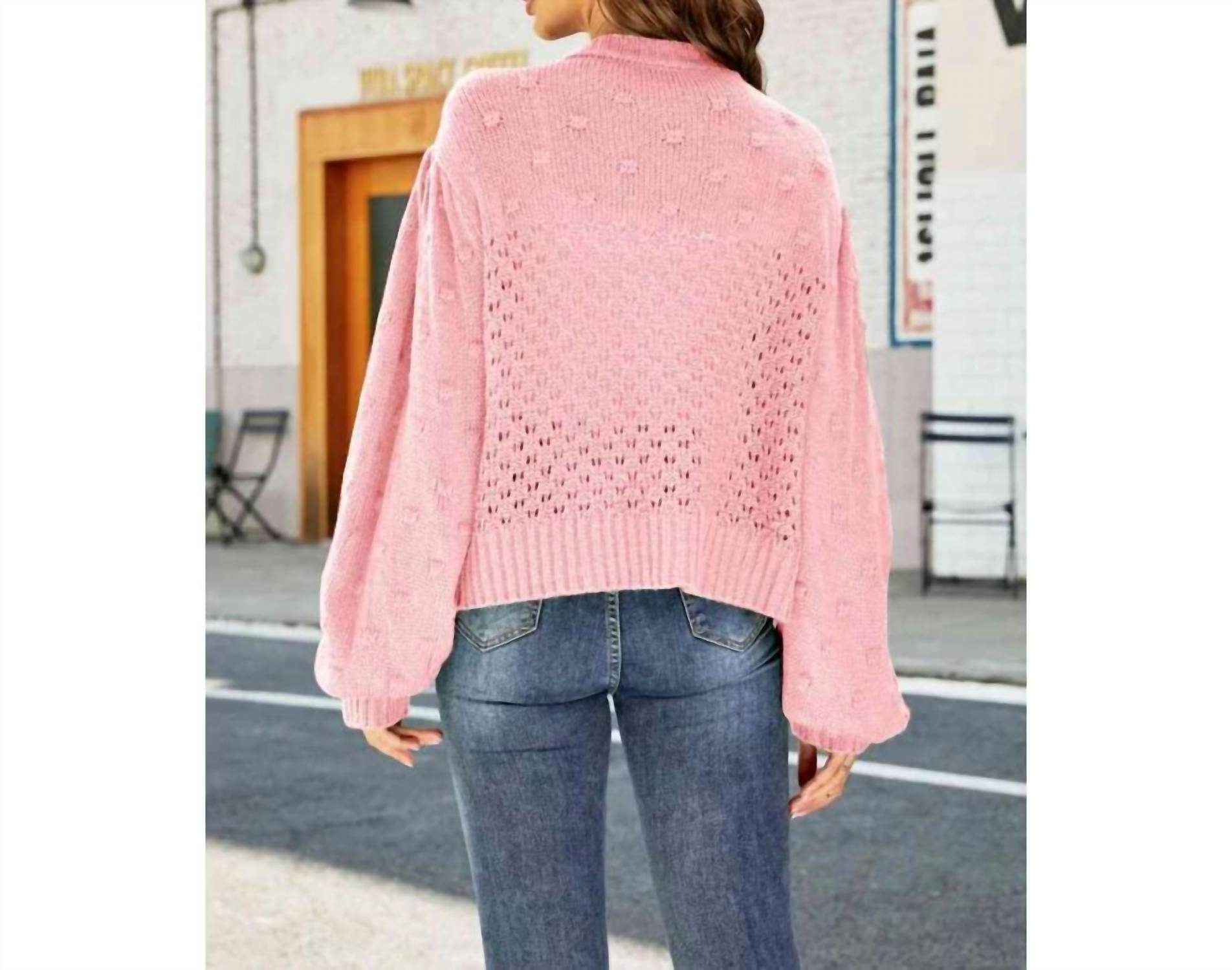 Miss Sparkling - Pompom Puff Sleeve Cardigan