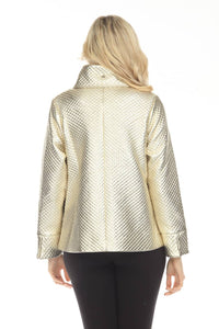 Samuel Dong - Metallic Textured Zip-up A-line Coat Jacket