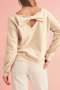 Shewin - Bowknot Round Neck Sweatshirt