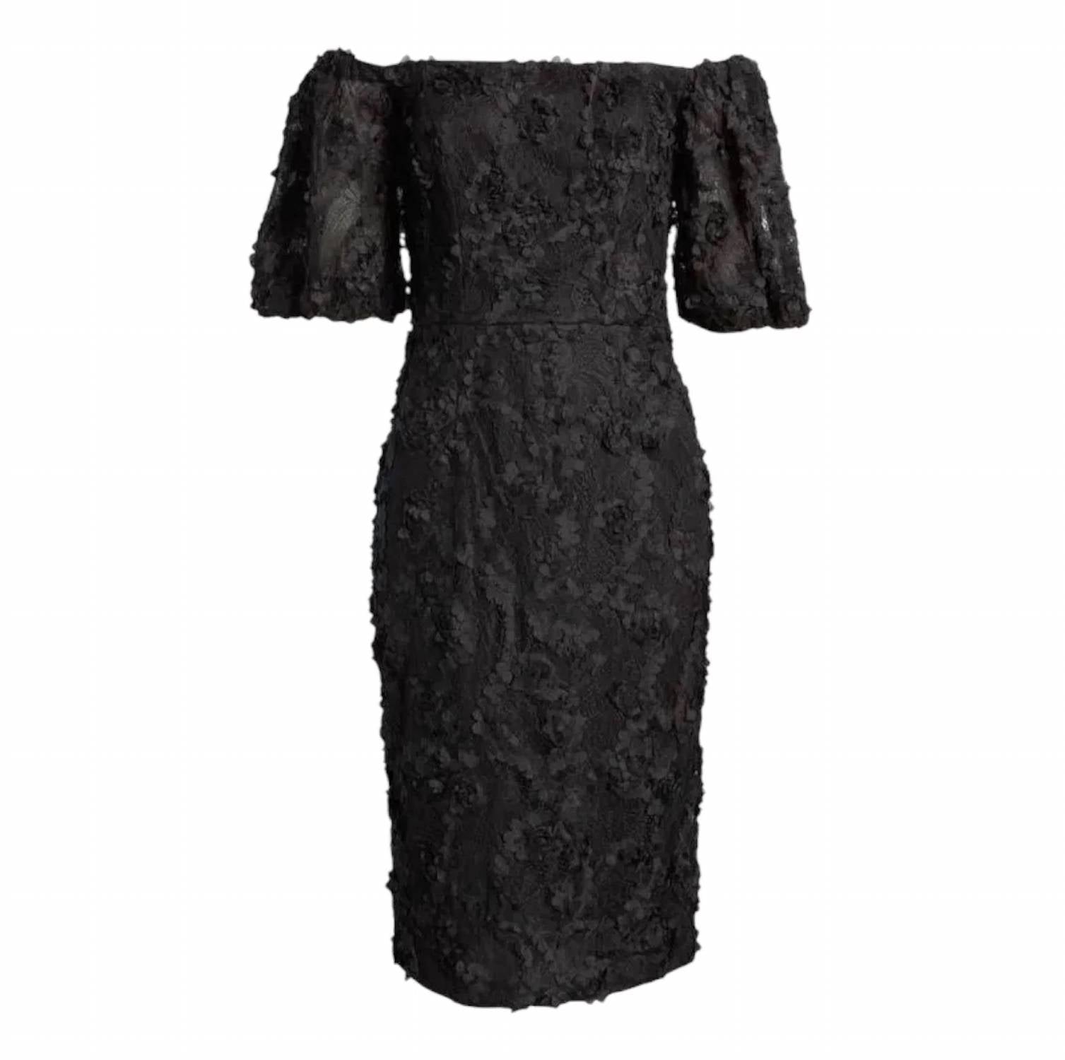 Xscape - Off-shoulder 3d Floral Lace Sheath Cocktail Dress