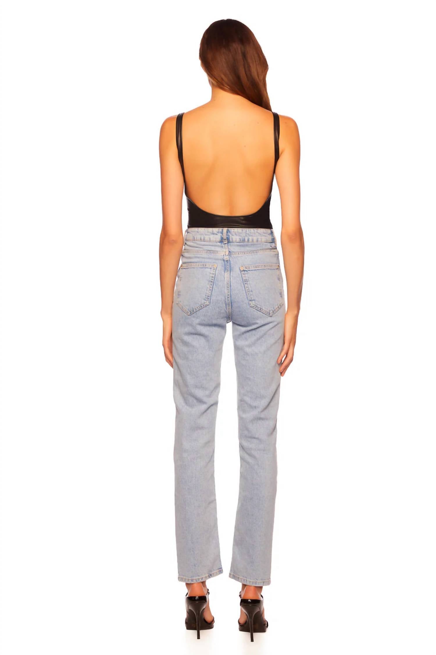Susana Monaco Faux Leather Low Back Tank Bodysuit in black 1 - women's shirt - view 5