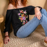 Paparazzi - Viscose Embroidered Off-Shoulder Pull-Over Shirt