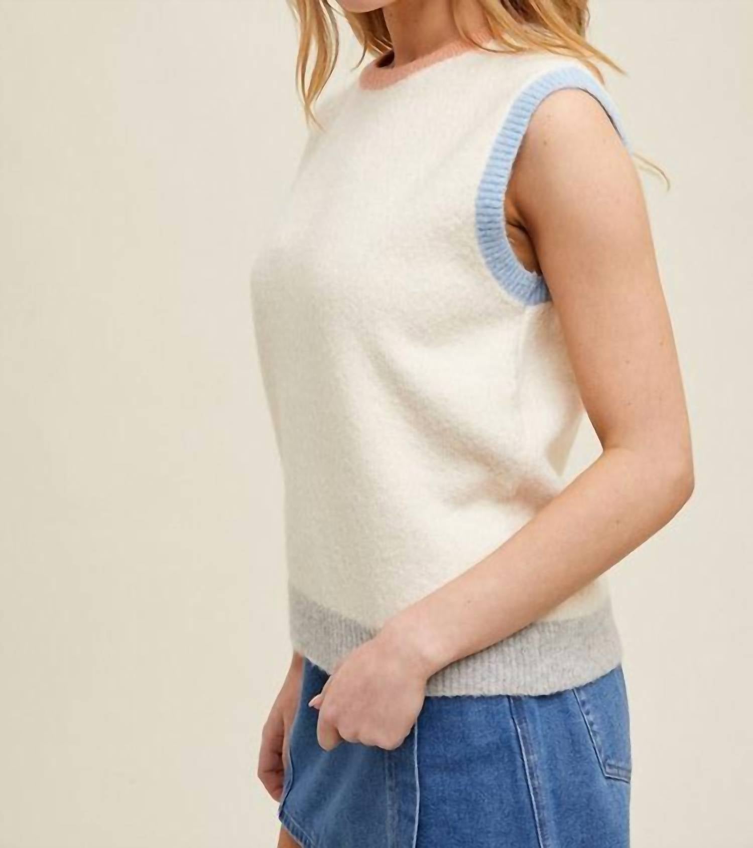 WISHLIST Color Block Sweater Vest in off white combo hoc spring - women's sweater - view 4