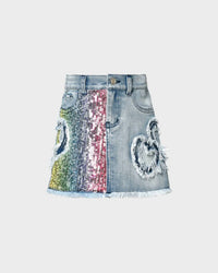Sara Sara - Girl's Denim Skirt With Sequin And Heart Details