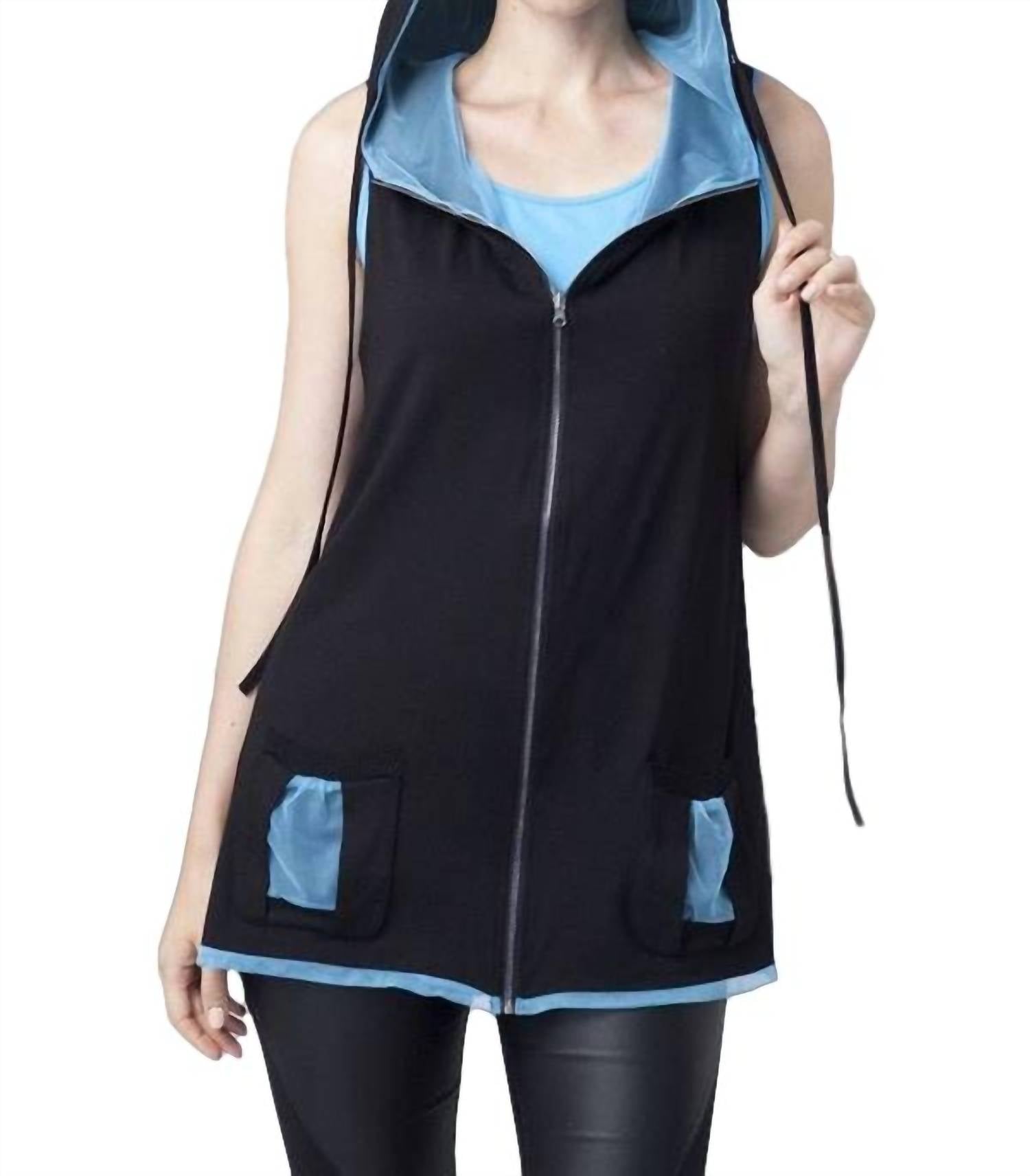 Contrast Hooded Zip Vest
