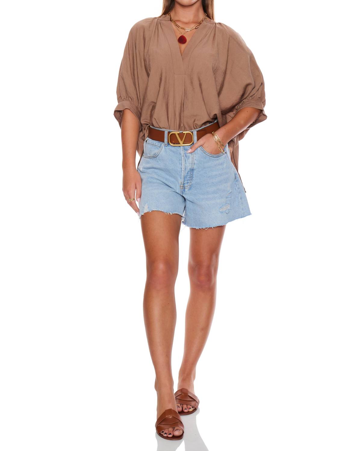 PINCH V-neck Tunic Top in mocha - women's blouse