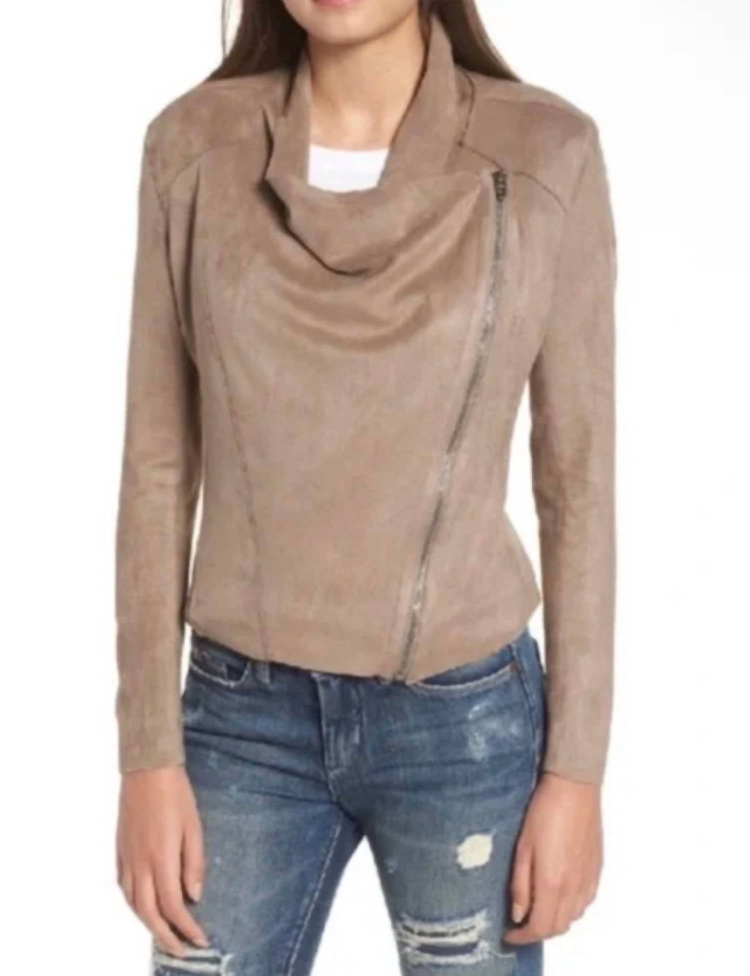 Blanknyc - Faux Suede Drape Front Zip Up Top