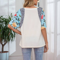 C+D+M - Waffle Floral/leopard Sleeve Top