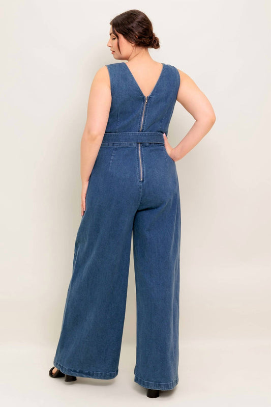 Flying Tomato - V-neck Wide Leg Jumpsuit - Plus