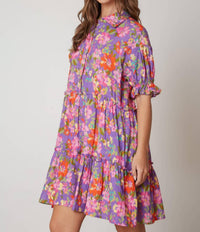 Peach Love - Georgia Floral Print Shirt Dress