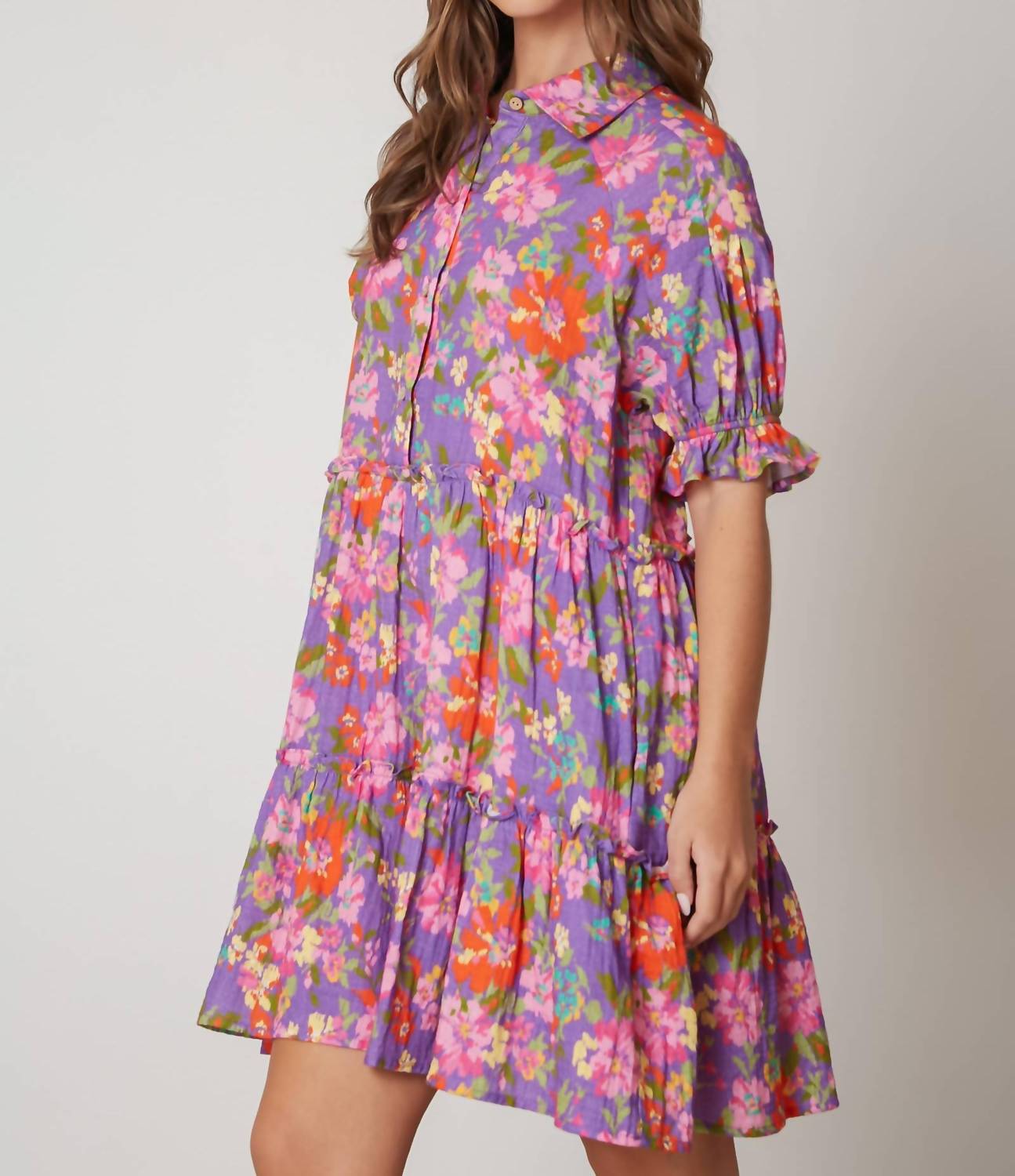 Peach Love - Georgia Floral Print Shirt Dress