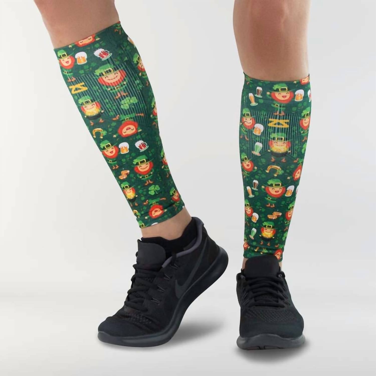 Zensah Compression Leg Sleeve Printed Socks in happy leprechauns green - women's accessory - alternate view