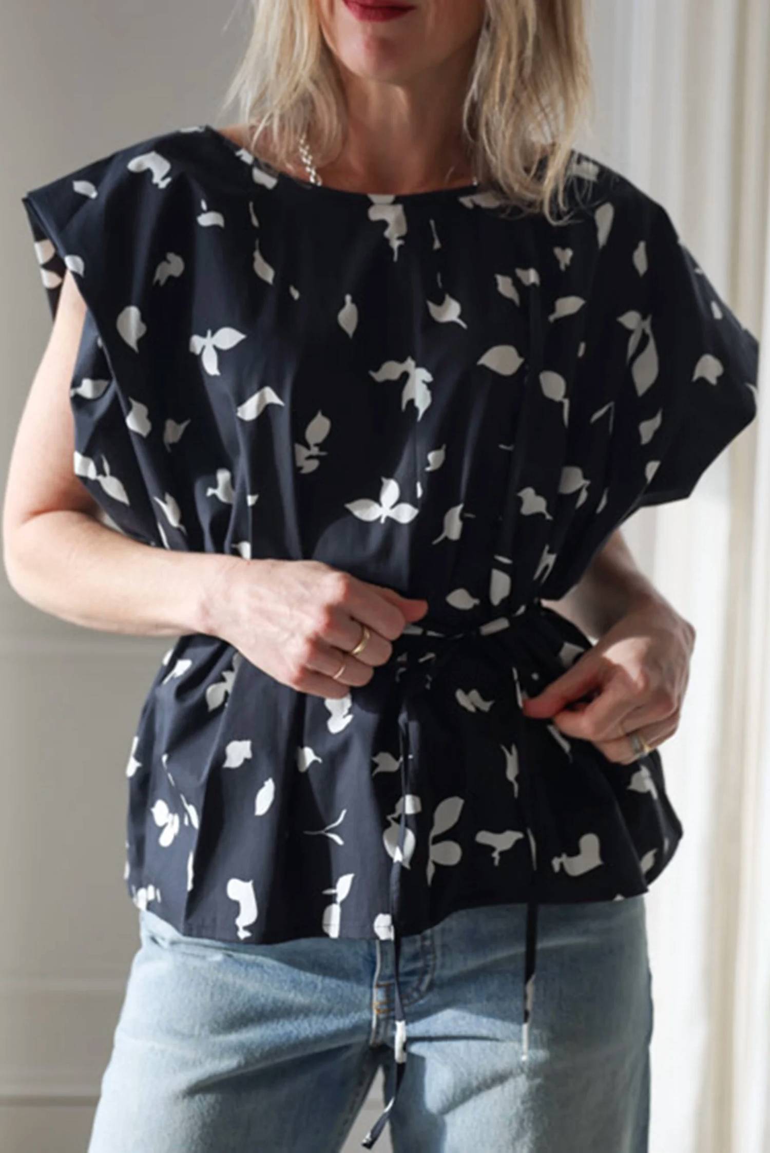 Alysi - Printed Cotton Tie Waist Top