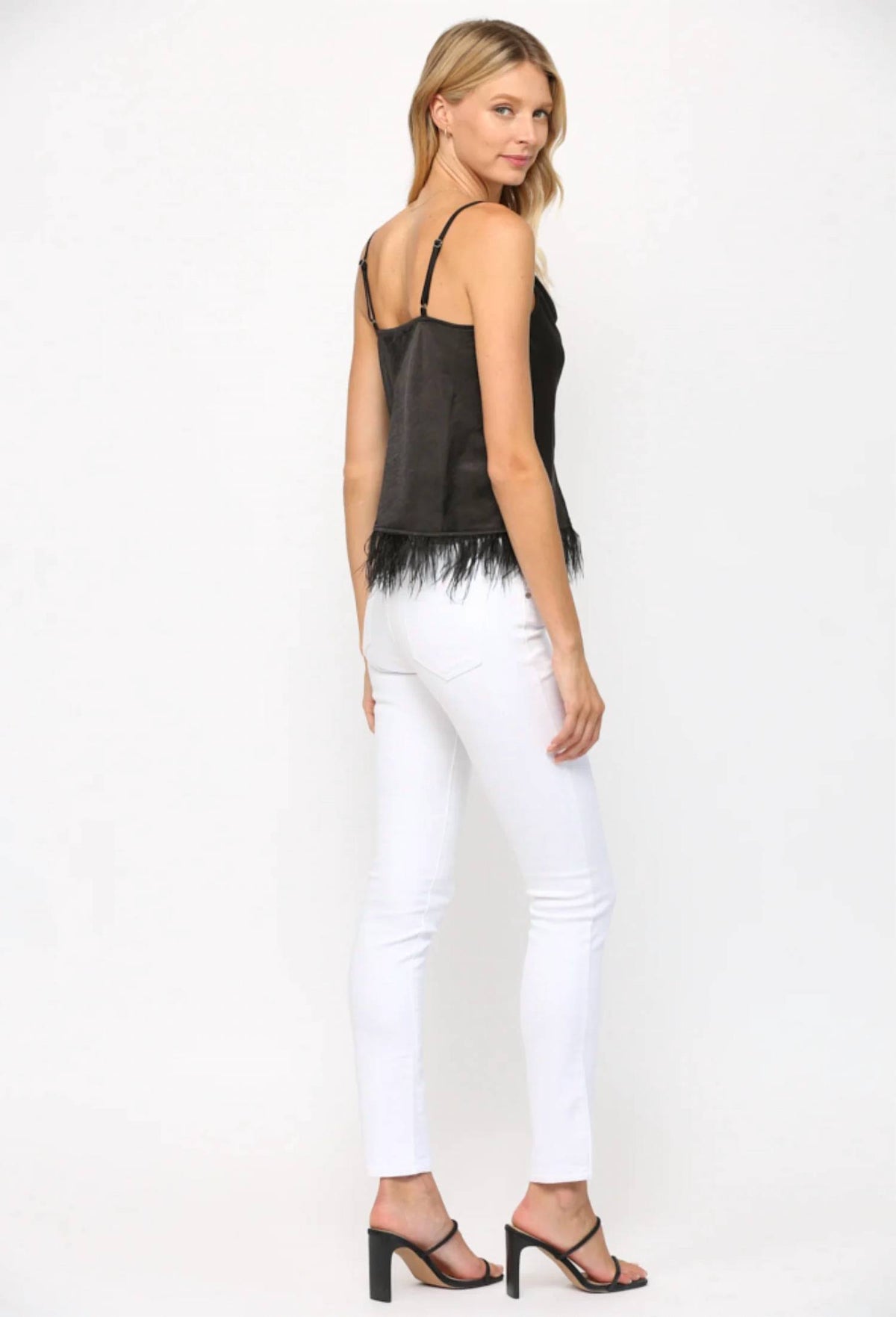 Fate By Lfd - Leah Feather Trimmed Cowl Neck Cami