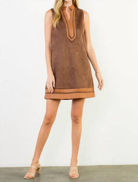THML Sleeveless Suede Mini Dress in brown - women's dress - alternate view