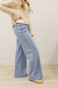 Vervet By Flying Monkey - Olivia Wide Leg Comfort Stretch Raw Hem Jeans
