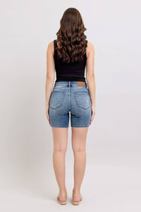 Judy Blue Button Fly Mid Lengthshorts With Destroy in blue - women's shorts - view 6