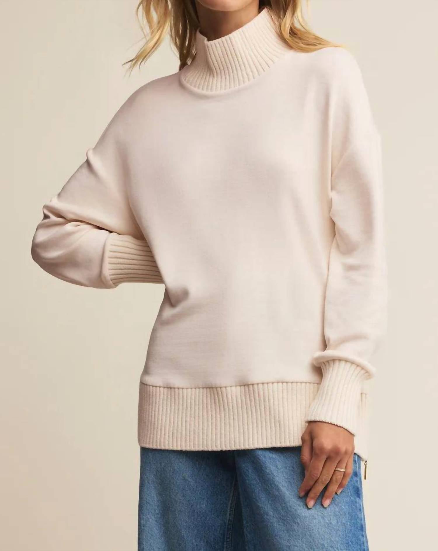Z Supply Sable Luxe Rib Mock Neck Sweatshirt in warm white - women's top