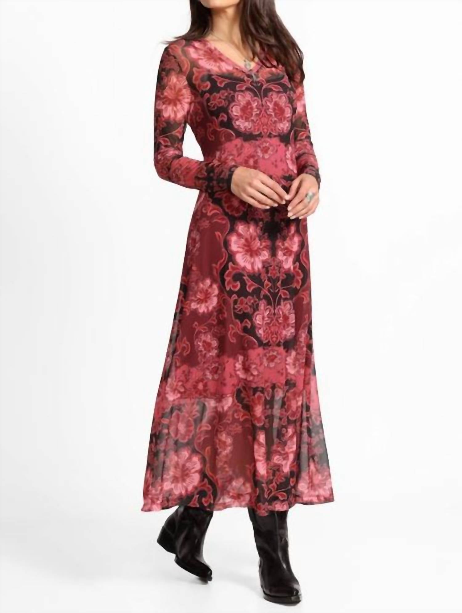 Johnny Was - MESH V‑NECK LONG SLEEVE MAXI DRESS