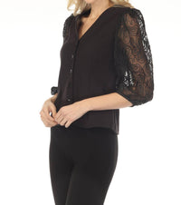 Joseph Ribkoff - Embroidered Mesh Sleeve Fitted Blazer