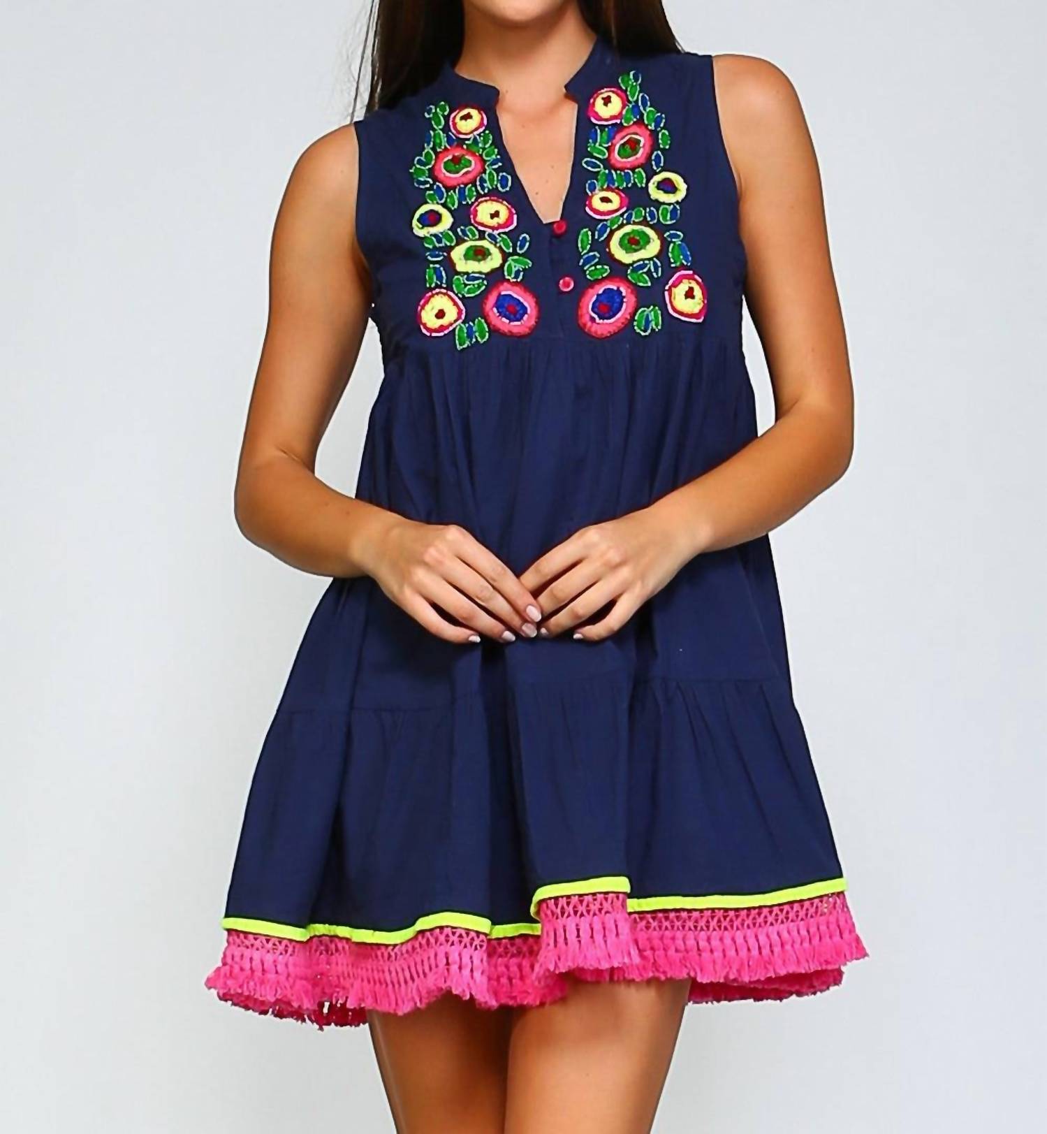 Velzera - Beaded And Fringe Bohemian Mini Dress - Plus