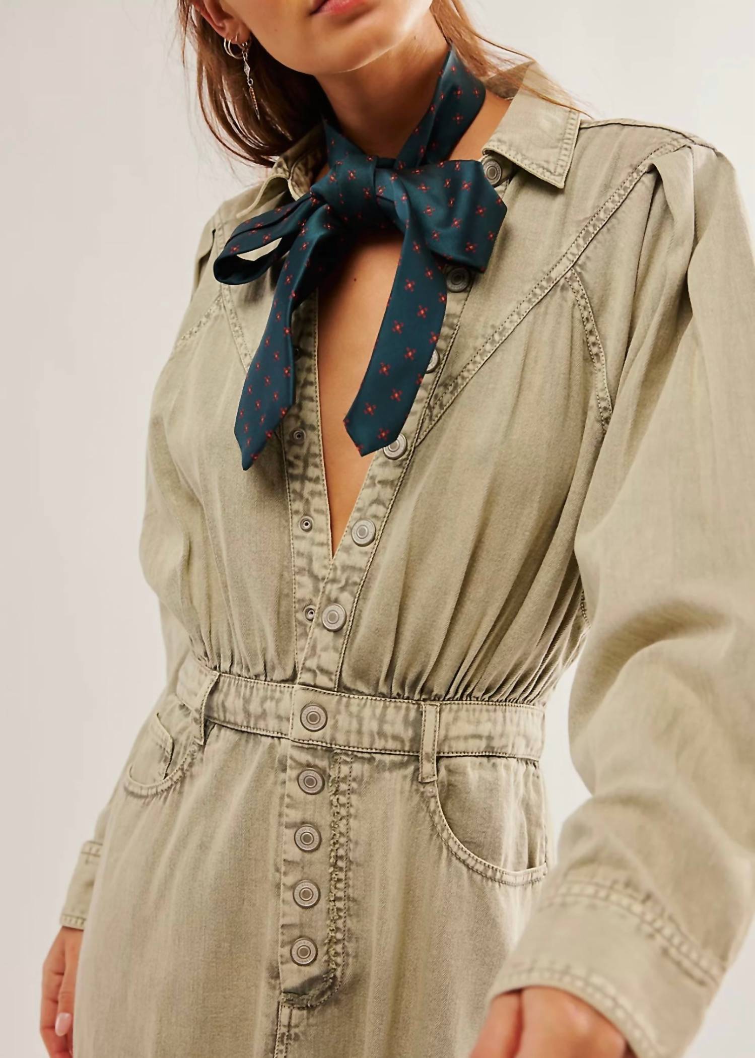 Free People - Mad Love Denim V-neck Midi Dress