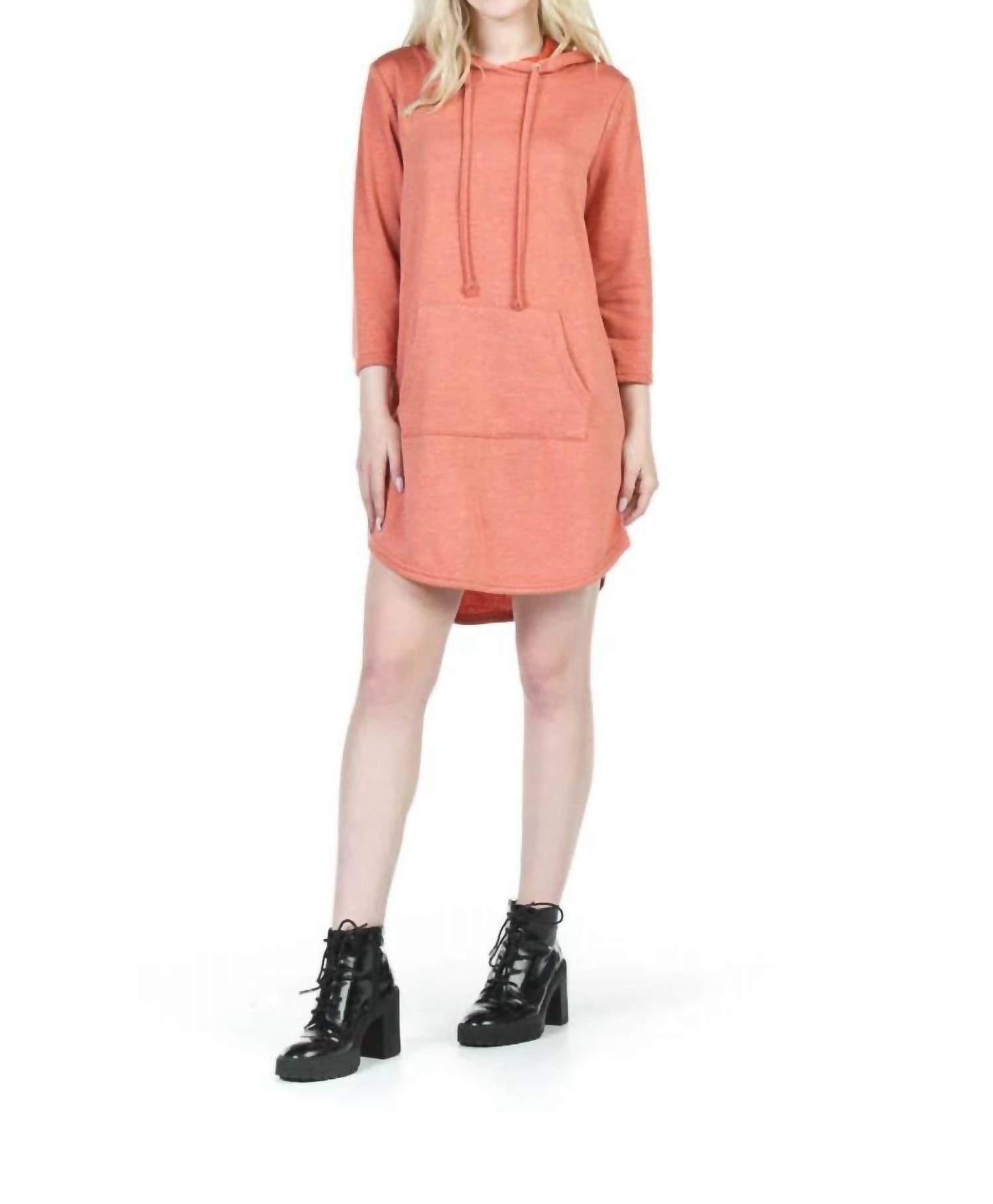Papillon - 3/4 Sleeve Hoodie Dress With Kangaroo Pockets