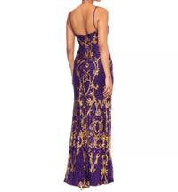 Betsy & Adam Women's Sequined Patterned Gown in purple - women's dress - detail view