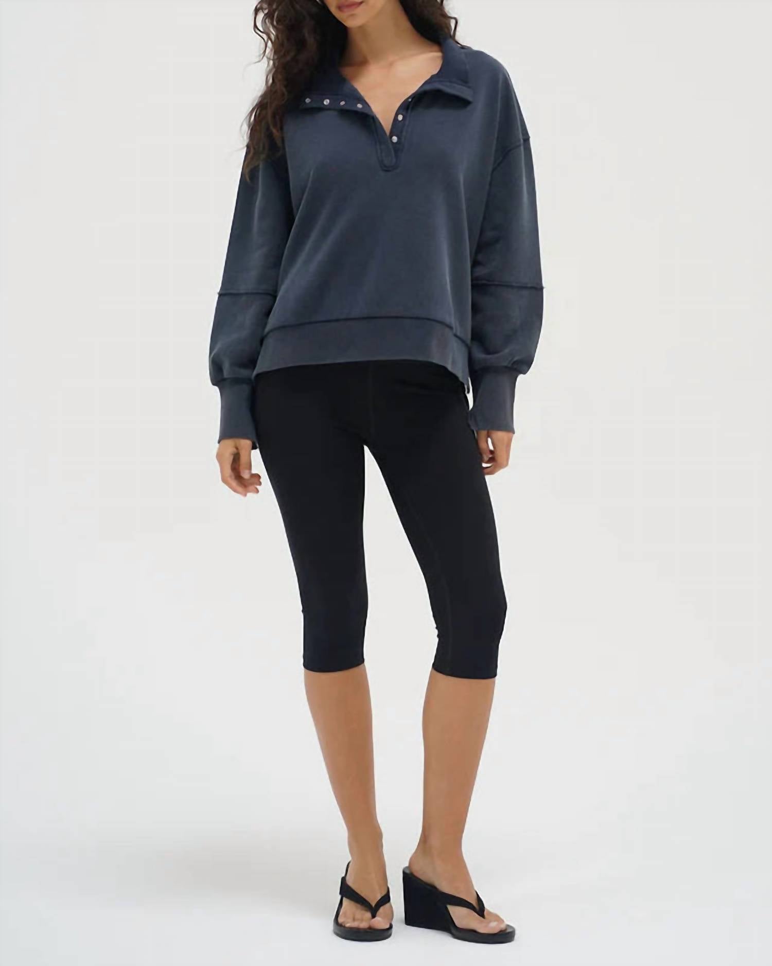 Lna - Hallie Snap Collar Pullover Sweatshirt