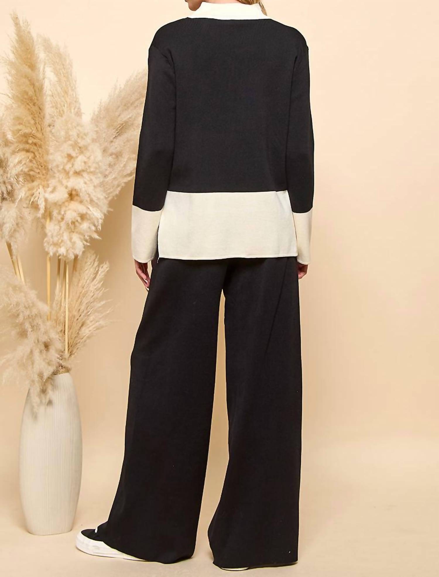 Cezele - Long Sleeves and Wide Leg Pants Matching Set