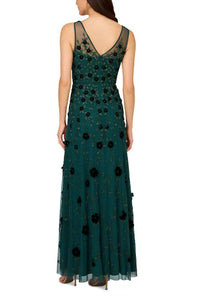 Adrianna Papell - Floral Beads V-neck Sleeveless Dress
