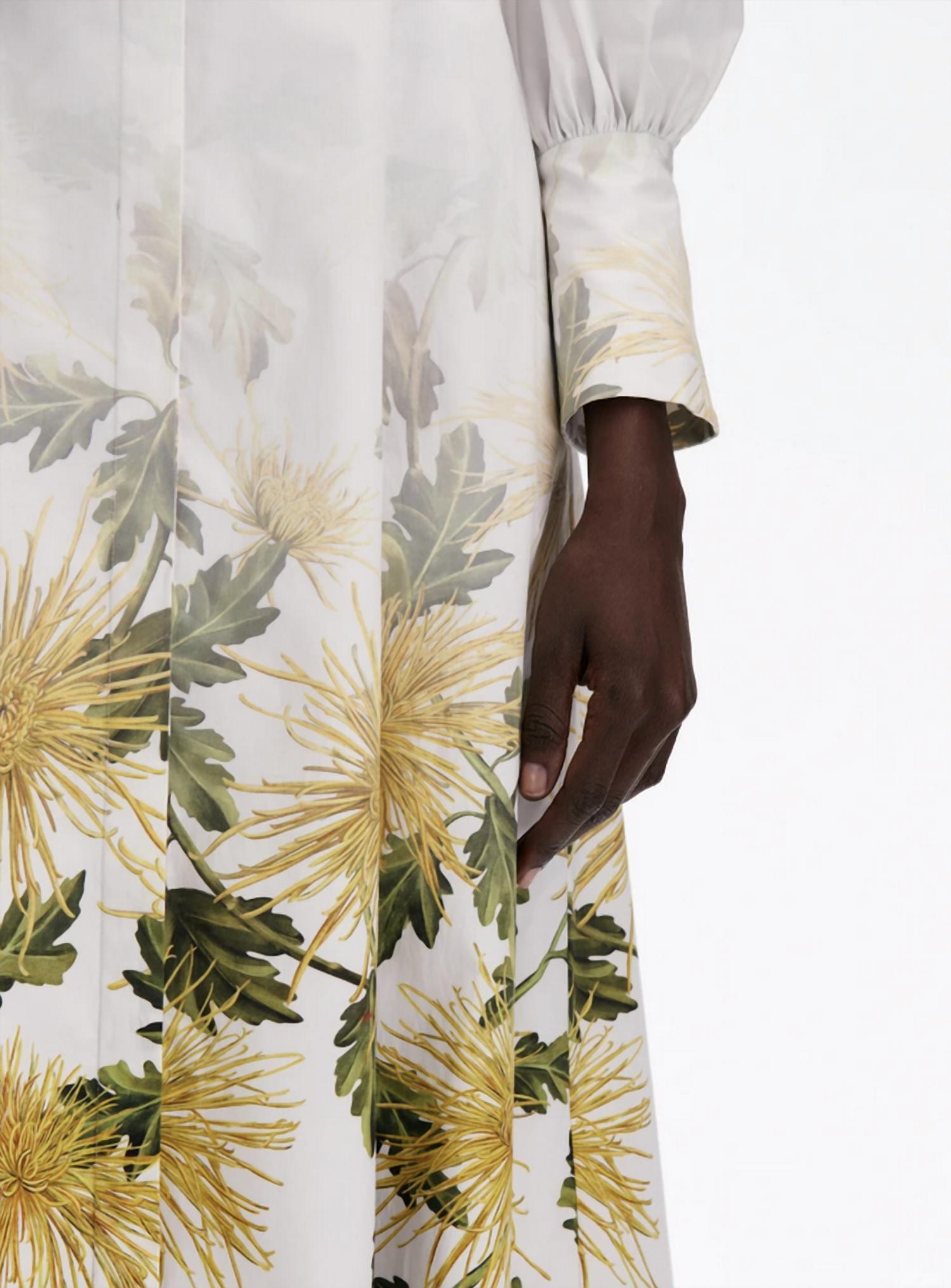 Oscar de la Renta Long Sleeve Chrysanthemum Fade Poplin Caft Dress in yellow white - women's dress - view 4