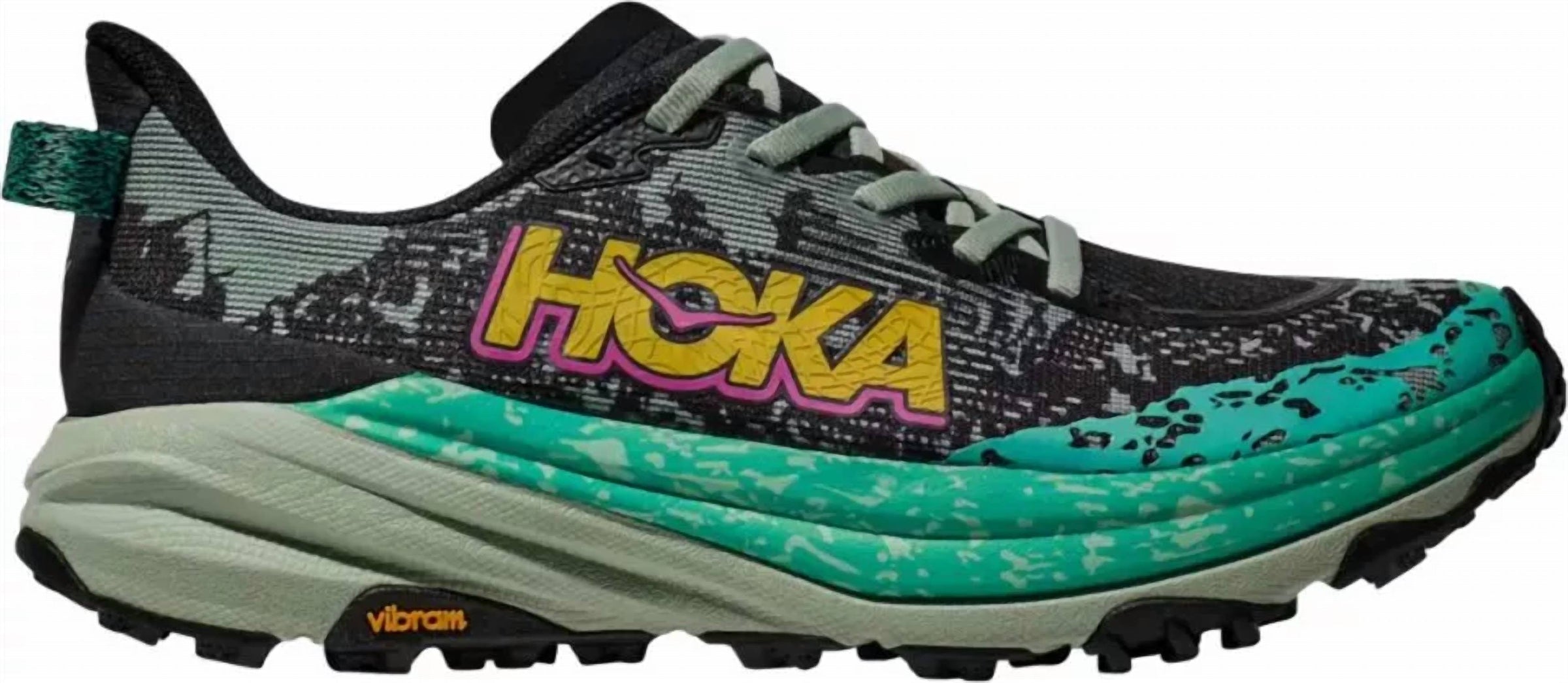 Hoka Women's Speedgoat 6 Running Shoes in black aloe vera 1 - women's shoe