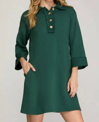 She + Sky - 3/4 Sleeve Knit Collared Dress