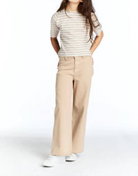 tractr Wide Leg Ankle Cropped Jeans in khaki - kids' jeans - alternate view
