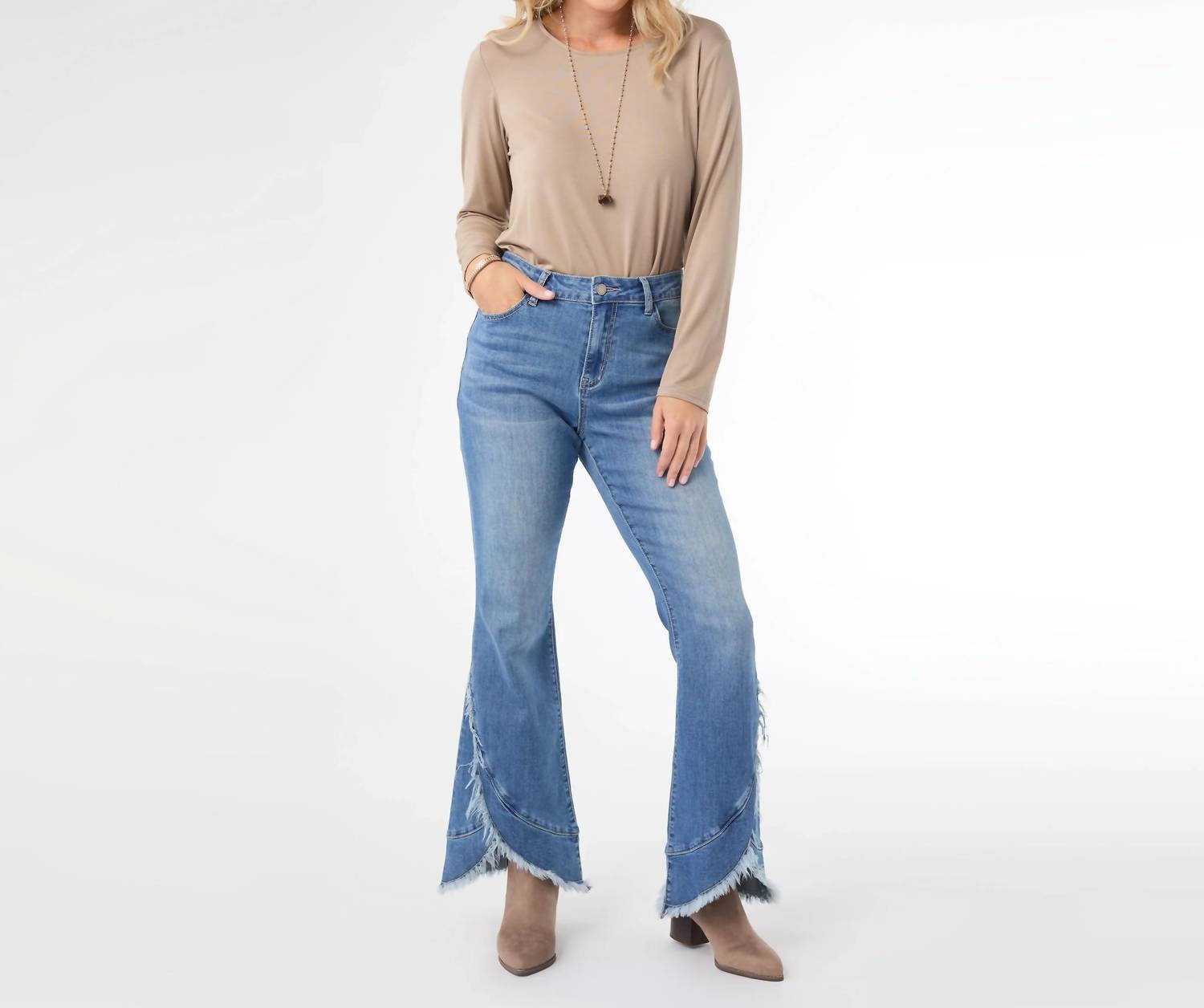 Coco + Carmen - Bambu Soft Flare Jeans with Crossover Fringe
