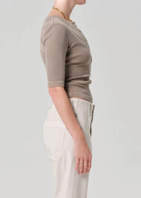 Citizens of Humanity Nali Short Sleeve Henley Top in sandatlas - women's t-shirt - alternate view