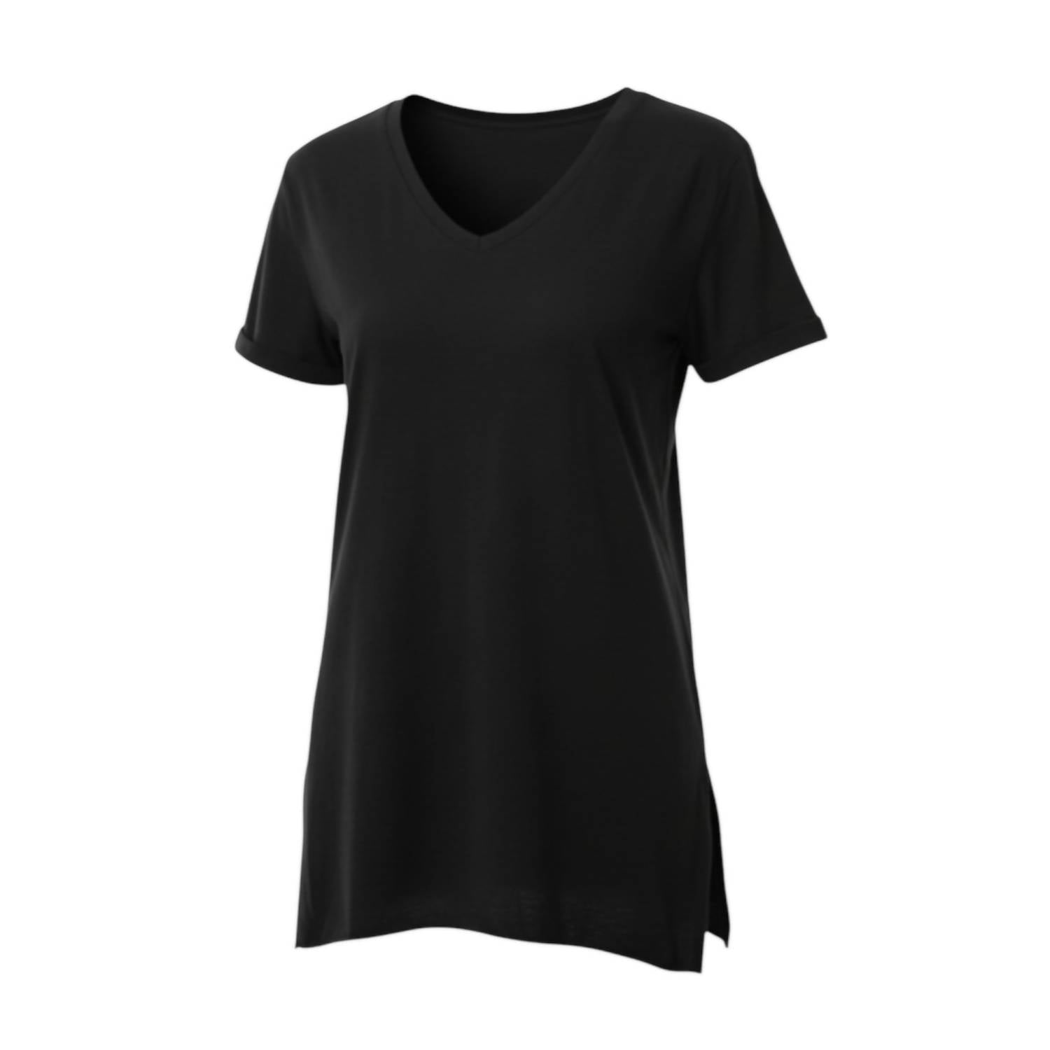 Ambar - V-neck Side Slit Cotton Tunic T-shirt