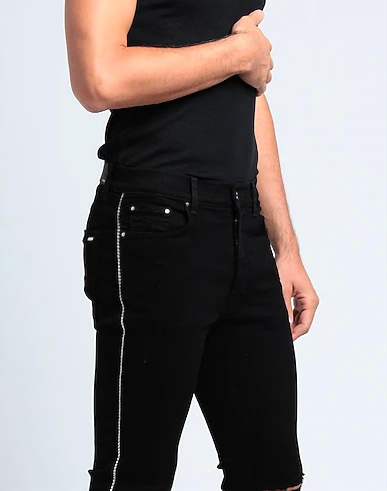 Amiri Crystal Track Denim Jeans in black od - men's jeans - detail view