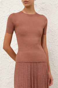 Zimmermann Wanderlust Metallic Tee in dusty rose - women's t-shirt