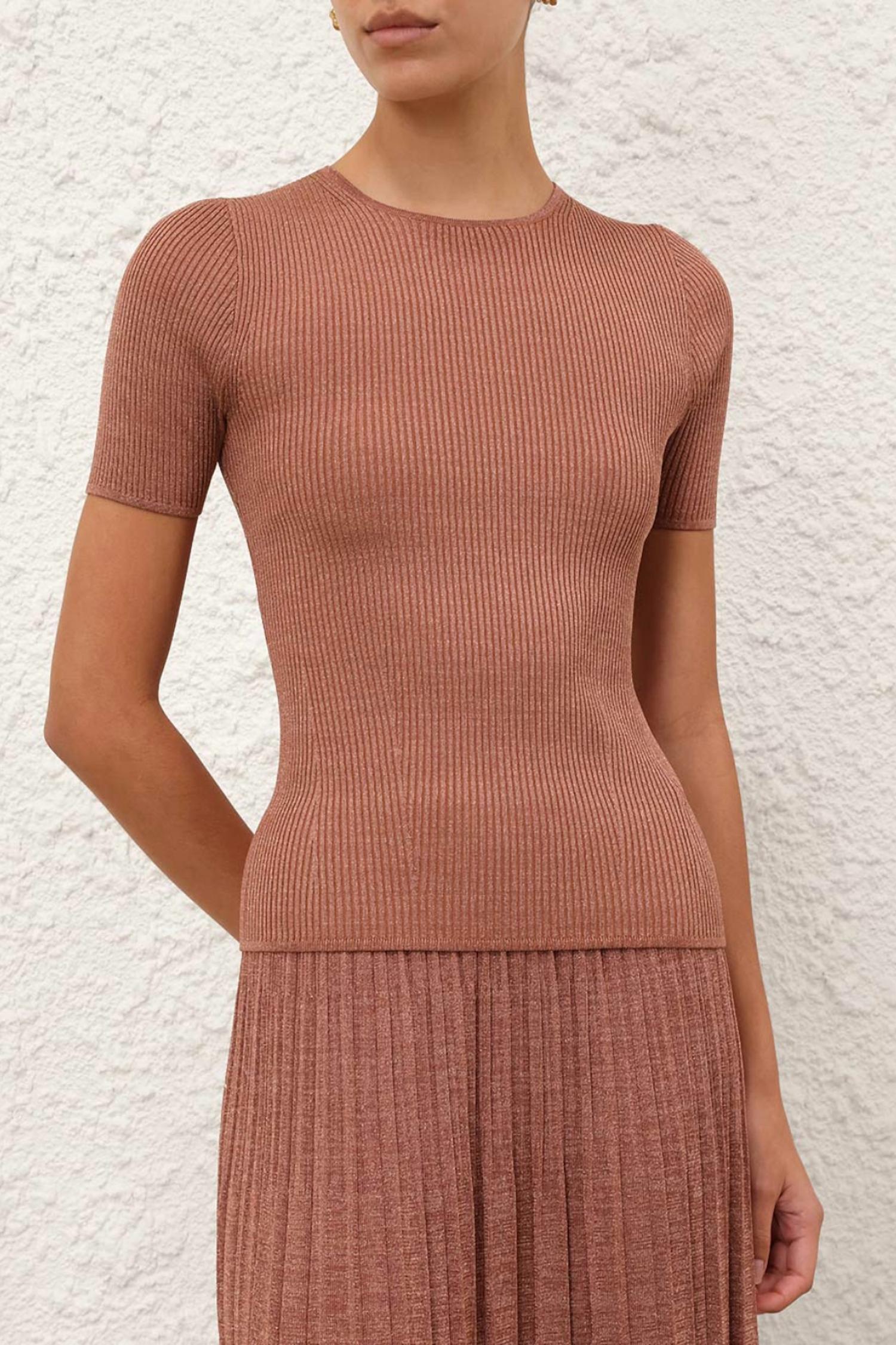 Zimmermann Wanderlust Metallic Tee in dusty rose - women's t-shirt
