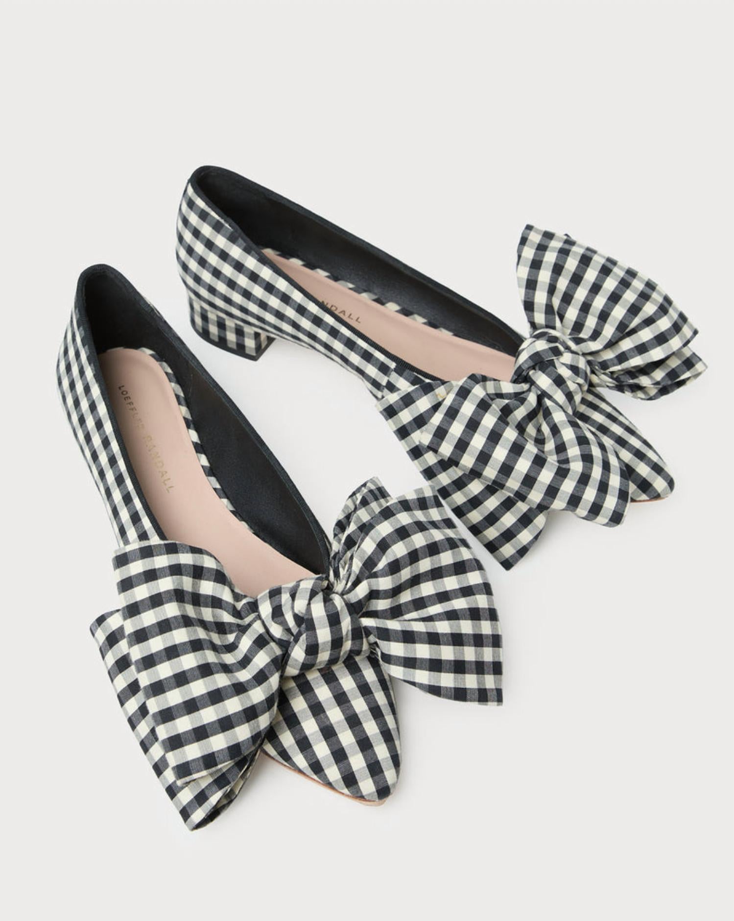 Loeffler Randall Women's Noa Bow Shoes in black white gingham - women's flats - alternate view