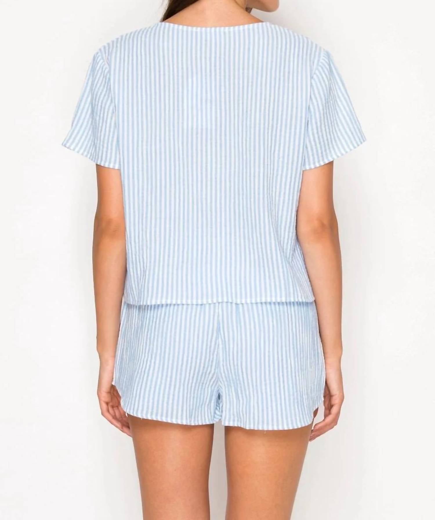 Meet Me In Santorini - Women's Striped Gauze Two Piece Set
