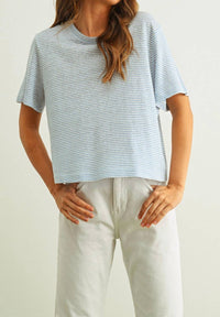 MIOU MUSE Women's Slub Short Sleeve Tee in blue stripe - women's t-shirt