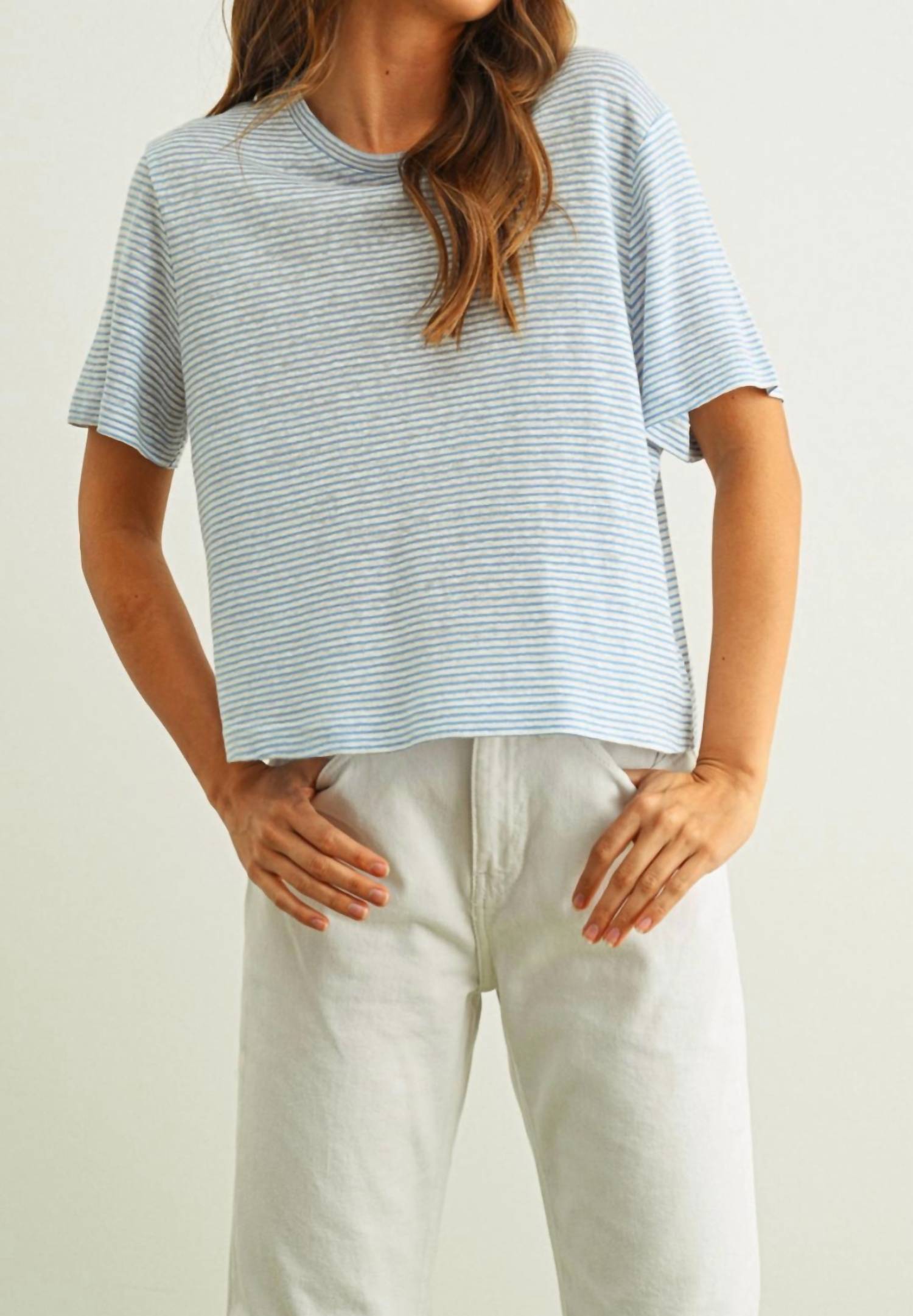 MIOU MUSE Women's Slub Short Sleeve Tee in blue stripe - women's t-shirt