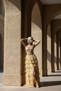 Couture Lee - Satin Evening Gown With Sheer Beaded Bodice