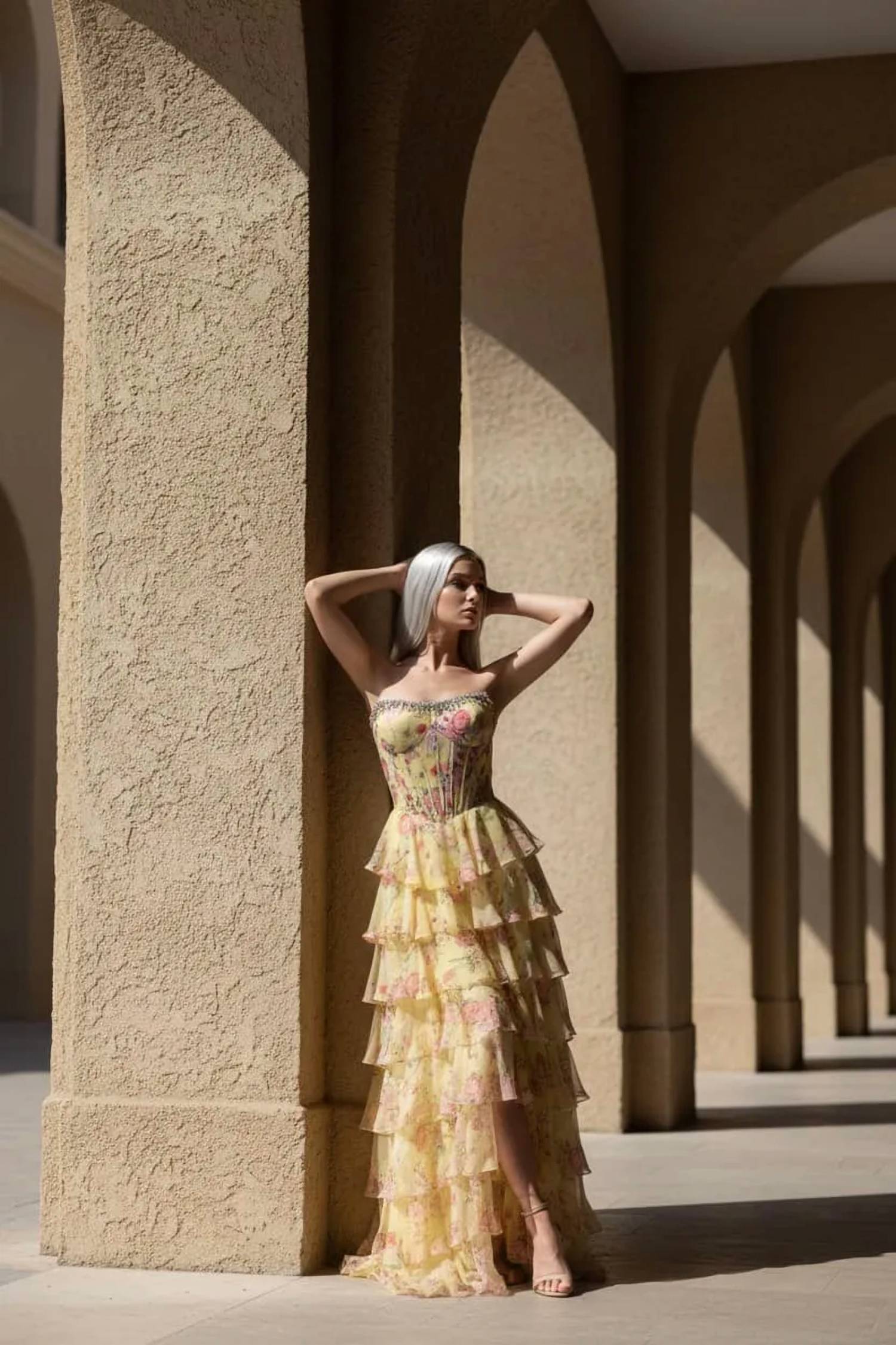 Couture Lee - Satin Evening Gown With Sheer Beaded Bodice