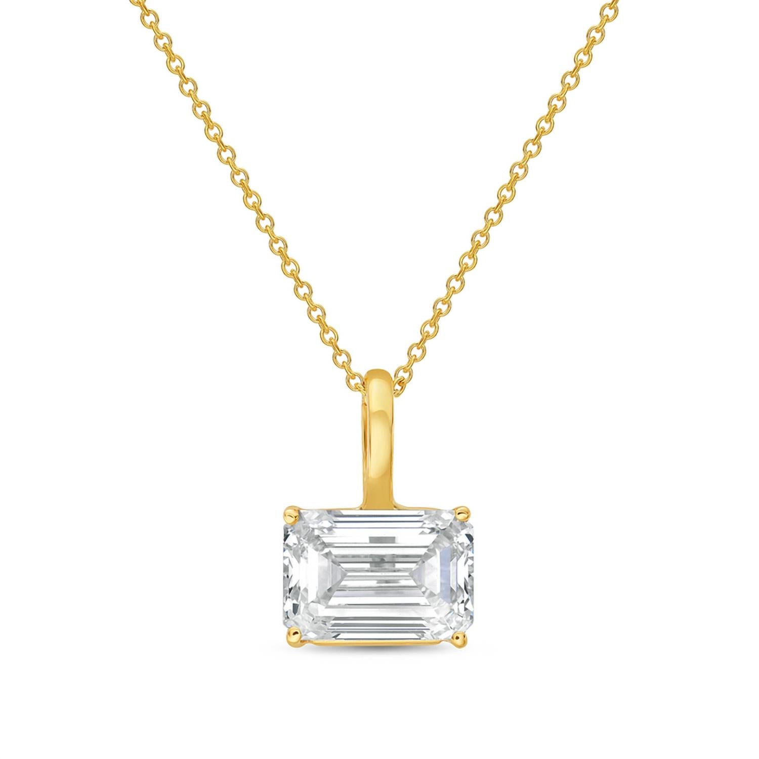 Diana M Jewels - East–west Emerald-cut Lab-grown Diamond Solid Bail Pendant Necklace - 8.00 Ct