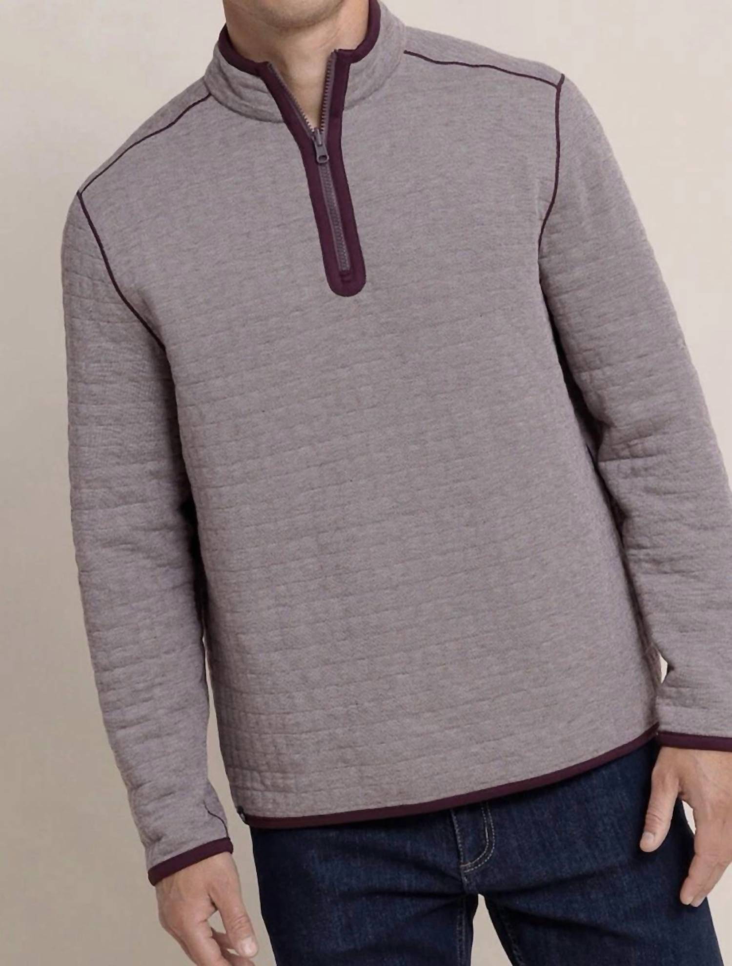 SOUTHERN TIDE Fairwood Reversible Quarter Zip in merlot - men's jacket - detail view