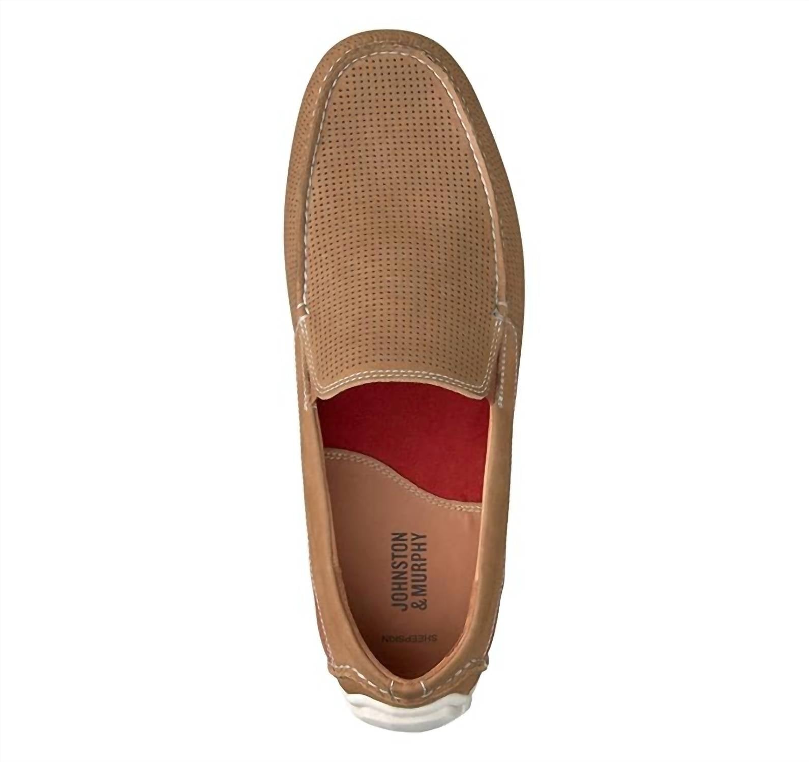 JOHNSTON & MURPHY Men's Cort Perf Slip-on Shoes in camel - men's loafer - detail view